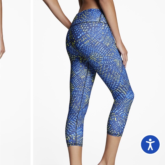 Fabletics Blue & Yellow Muti Print Salar Capris Leggings - NWT - Size XL! - Picture 1 of 10